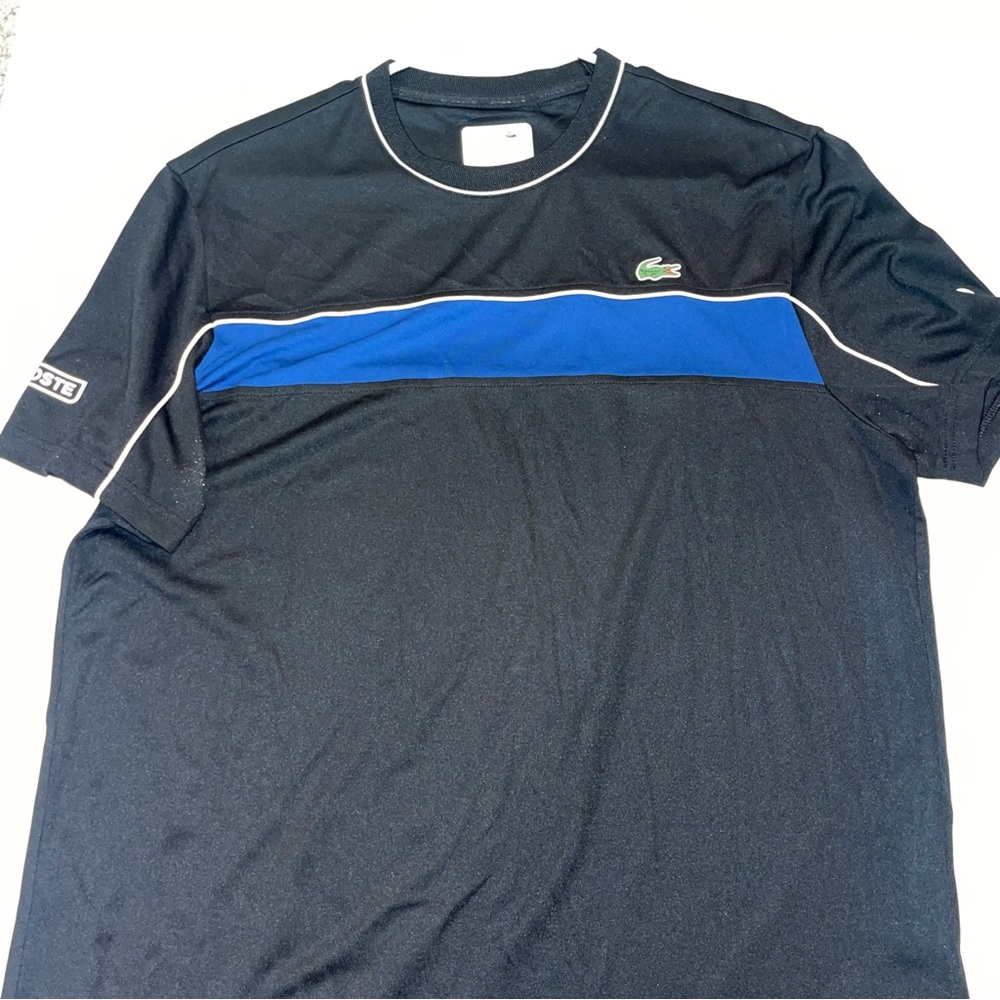 Lacoste Men's Black Tee with Blue Stripe